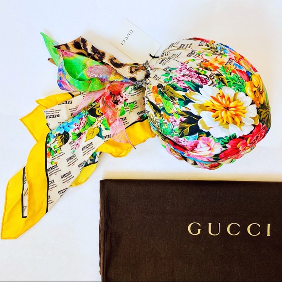 Gucci Invite And Floral Print Silk Turban NWT - Picture 4 of 16